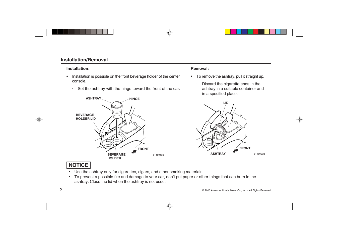 Notice | HONDA Ashtray 08U25-SEC-2000-81 User Manual | Page 2 / 4