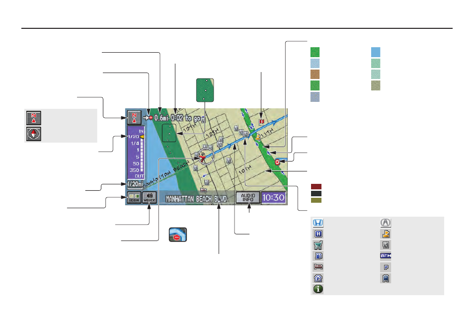 Driving to your destination, Map screen legend | HONDA 2010 CR-V Navigation User Manual | Page 52 / 157