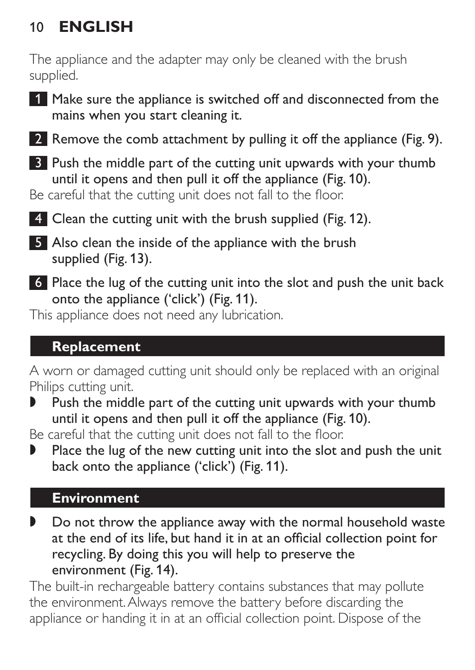 Replacement, Environment | Philips QC 5070 User Manual | Page 10 / 112