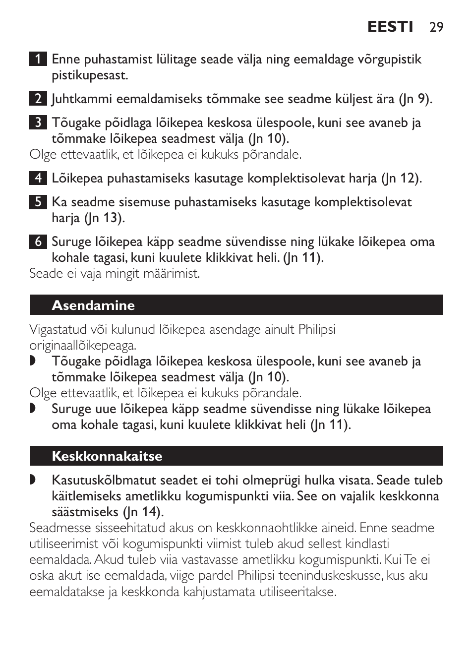 Asendamine, Keskkonnakaitse | Philips QC 5070 User Manual | Page 29 / 112