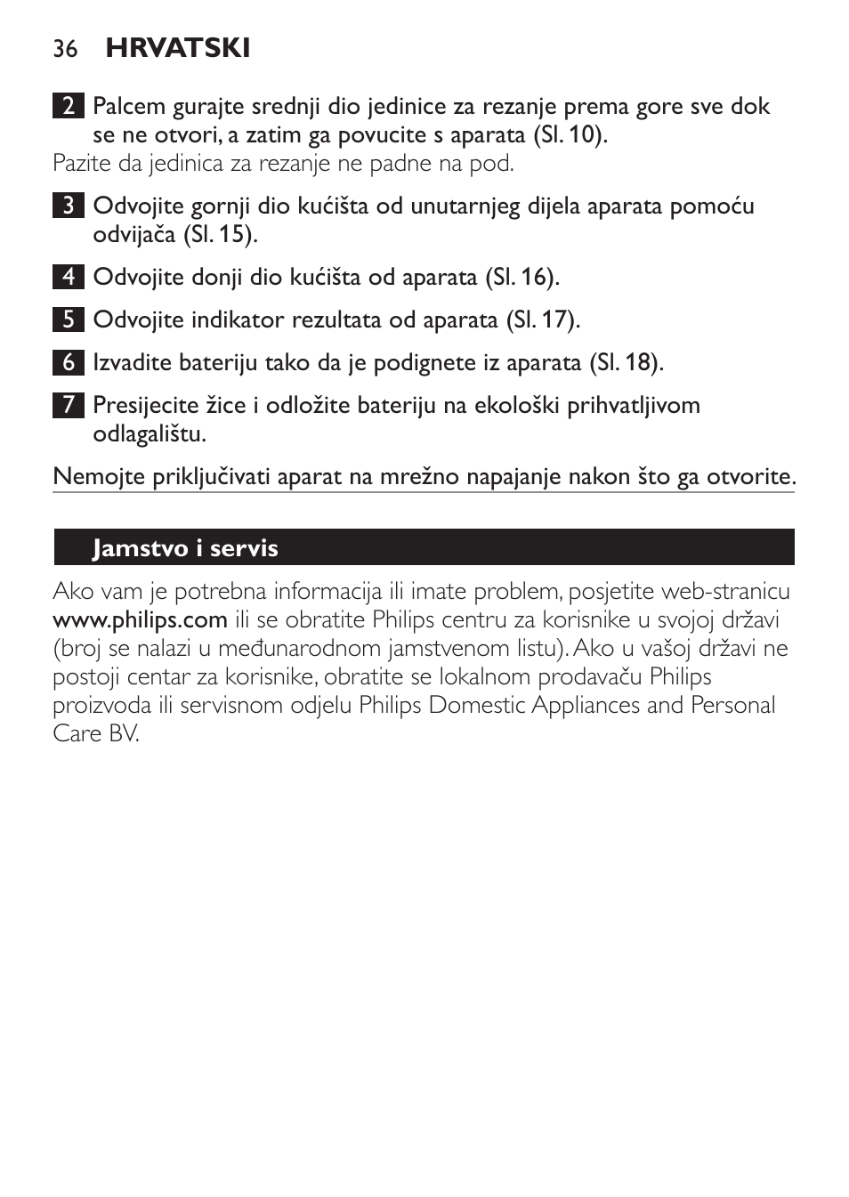 Jamstvo i servis | Philips QC 5070 User Manual | Page 36 / 112