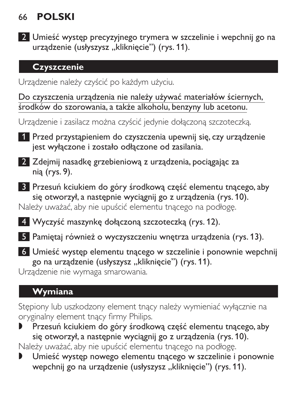 Czyszczenie, Wymiana | Philips QC 5070 User Manual | Page 66 / 112