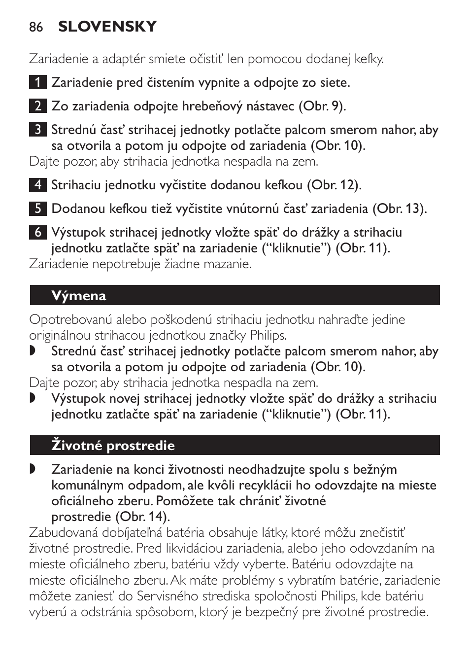 Výmena, Životné prostredie | Philips QC 5070 User Manual | Page 86 / 112