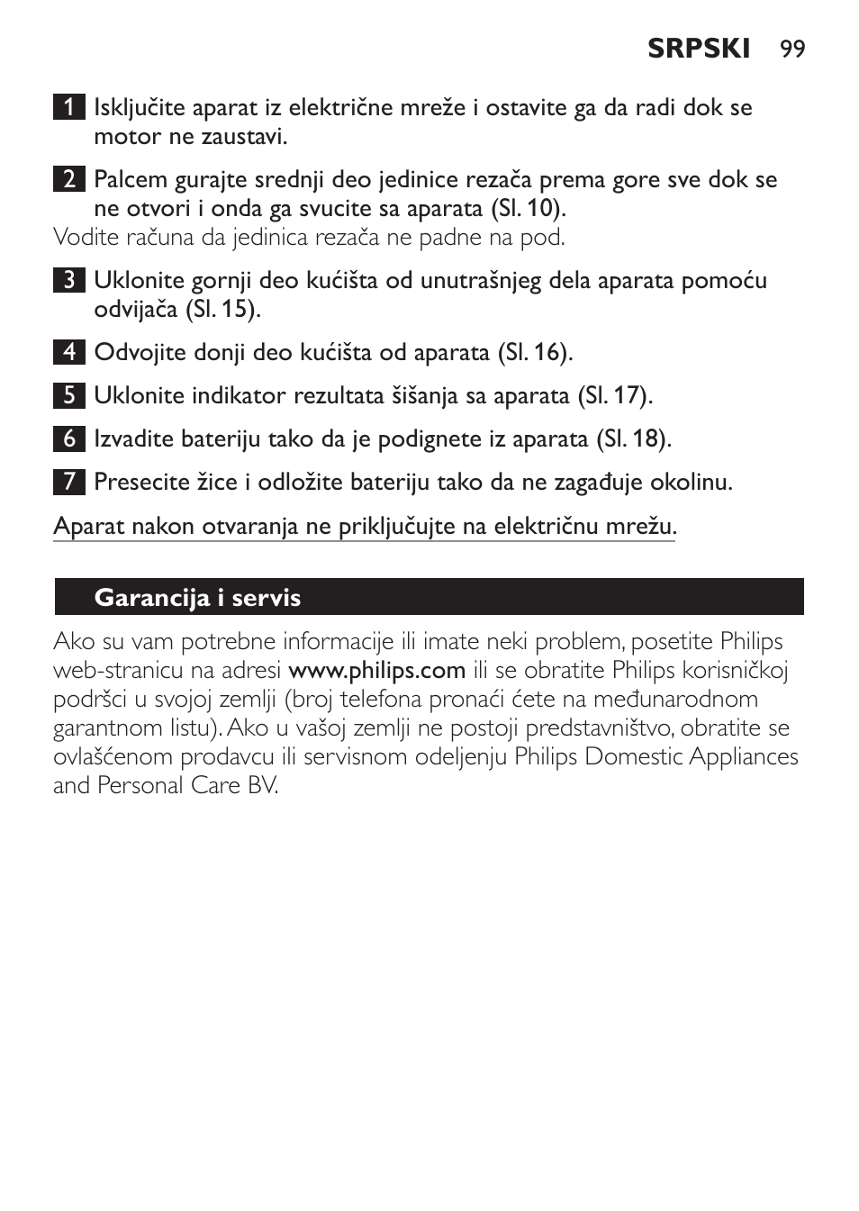 Garancija i servis | Philips QC 5070 User Manual | Page 99 / 112