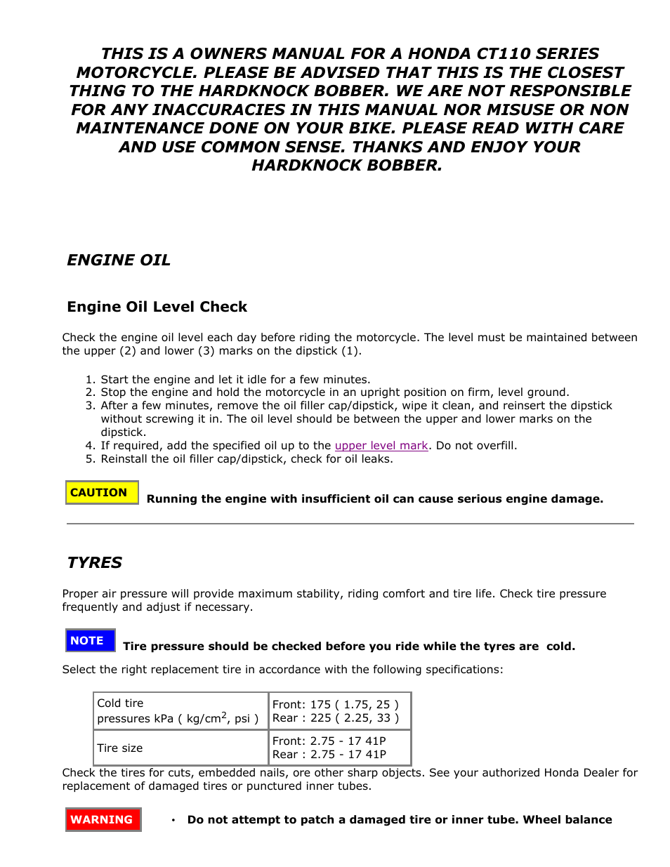 HONDA CT110 User Manual | 10 pages