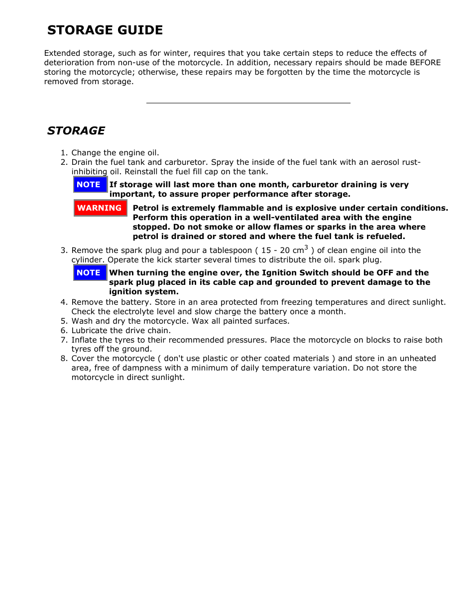 Storage guide, Storage | HONDA CT110 User Manual | Page 10 / 10