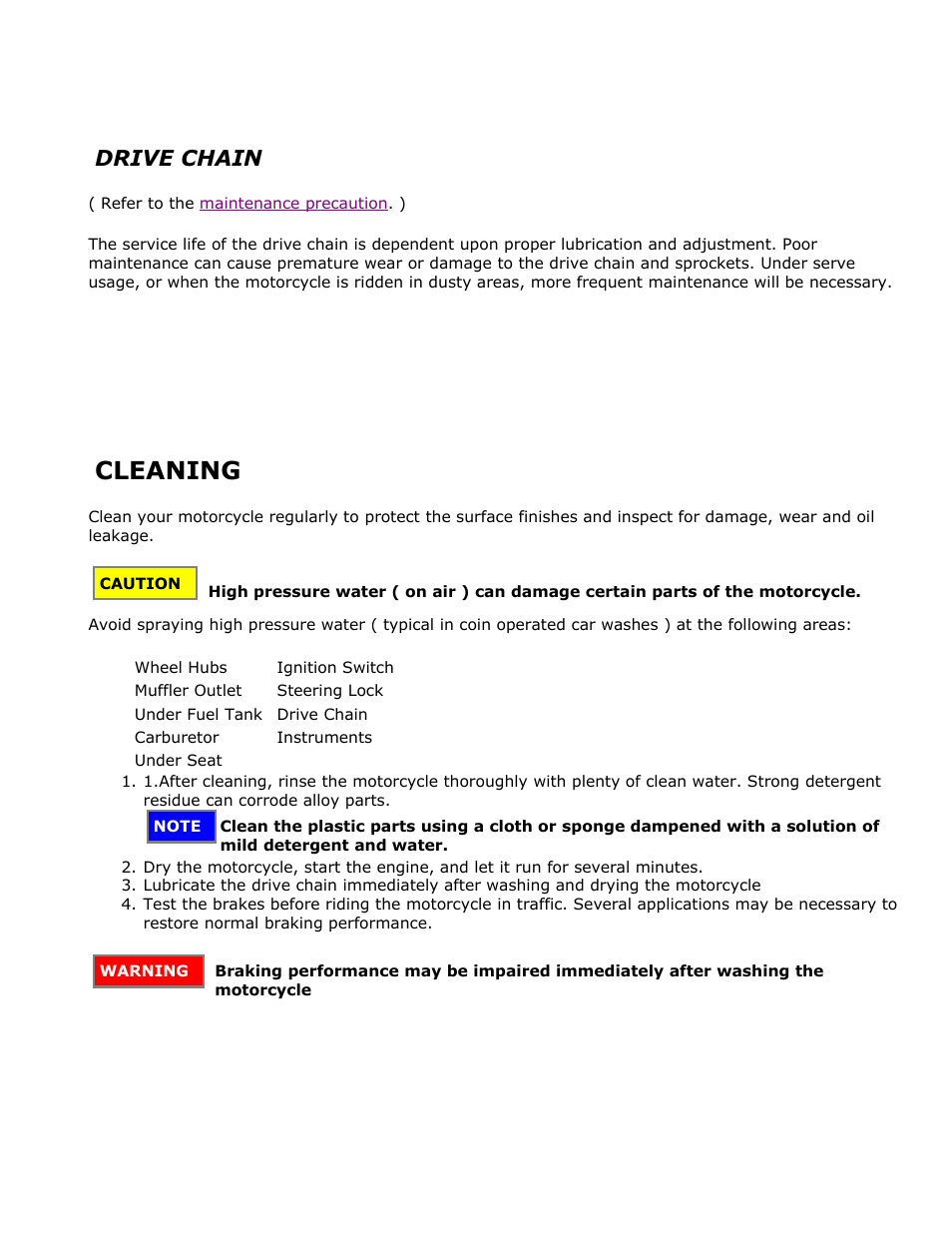 Drive chain, Cleaning | HONDA CT110 User Manual | Page 9 / 10