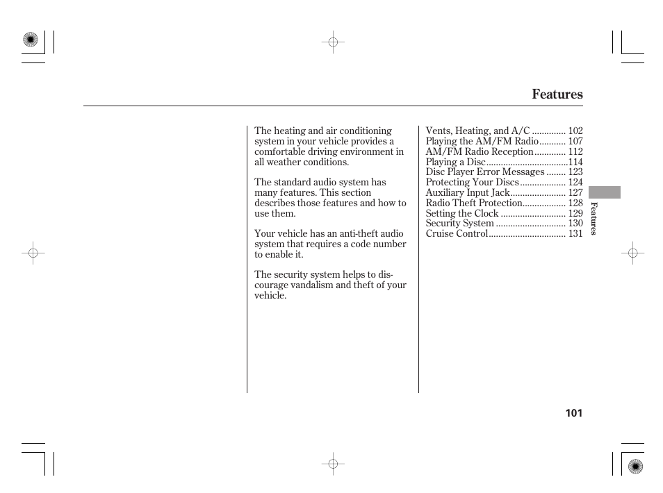 Features | HONDA 31SAA610 User Manual | Page 107 / 282