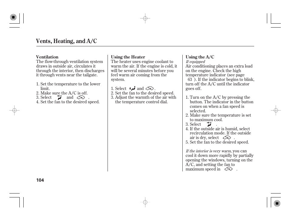 Vents, heating, and a/c | HONDA 31SAA610 User Manual | Page 110 / 282