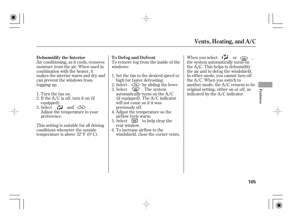 Vents, heating, and a/c | HONDA 31SAA610 User Manual | Page 111 / 282