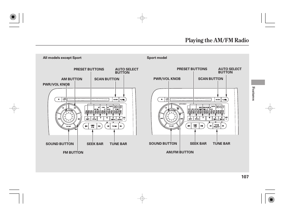 Playing the am/fm radio | HONDA 31SAA610 User Manual | Page 113 / 282