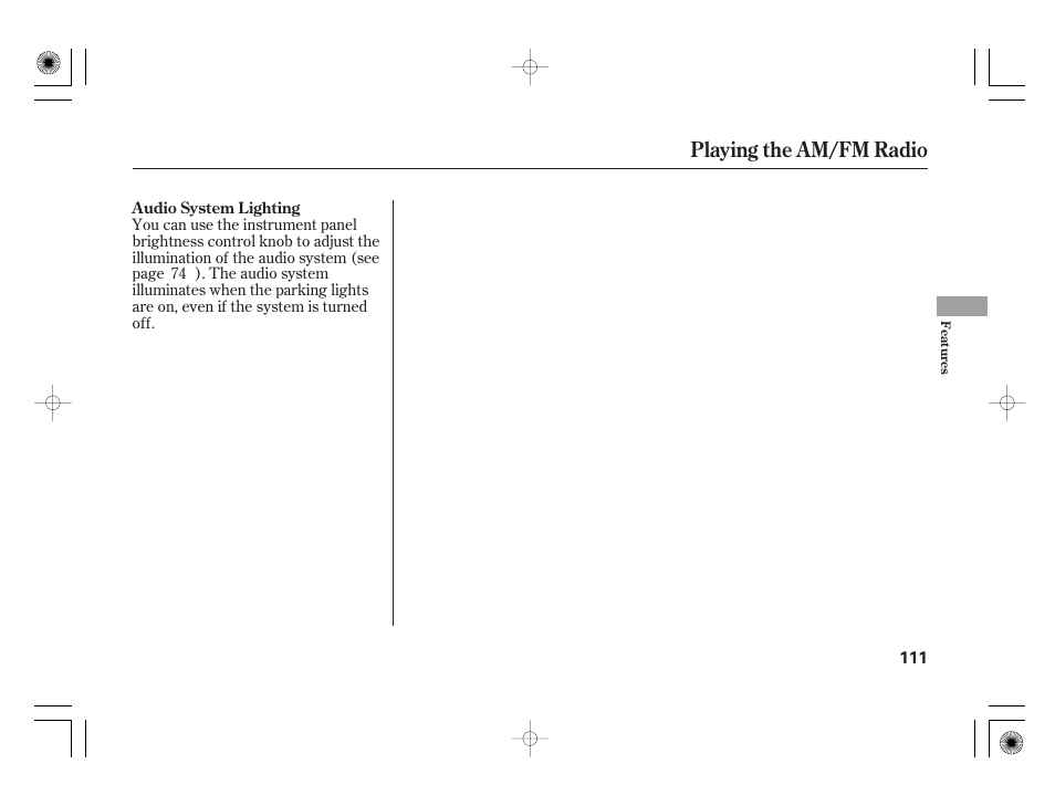 Playing the am/fm radio | HONDA 31SAA610 User Manual | Page 117 / 282