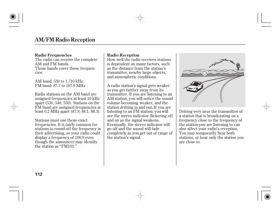 Am/fm radio reception | HONDA 31SAA610 User Manual | Page 118 / 282