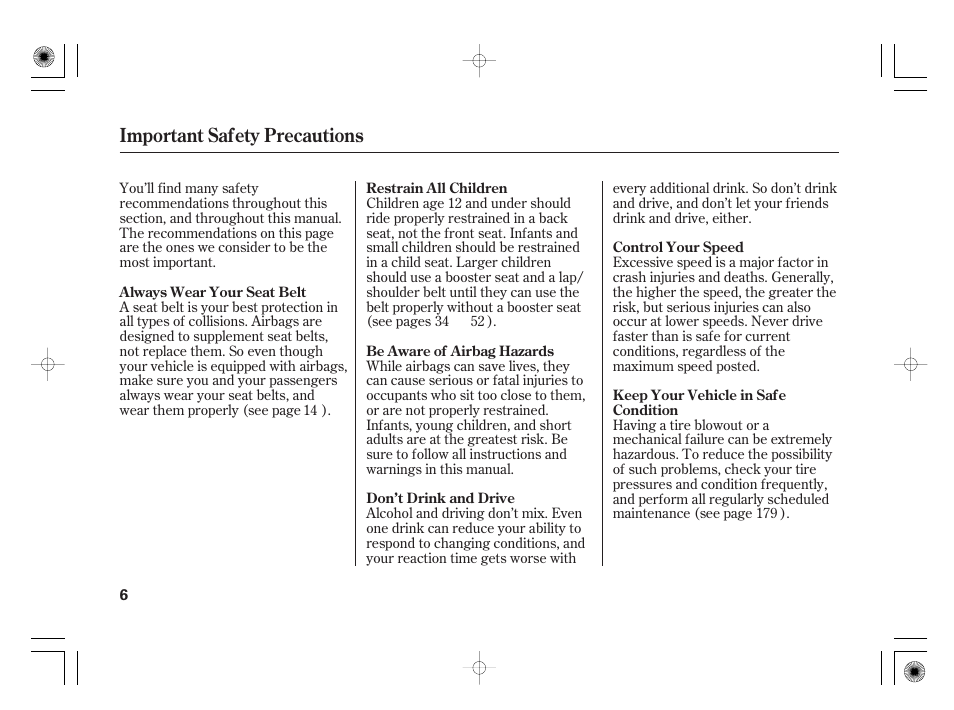 Important safety precautions | HONDA 31SAA610 User Manual | Page 12 / 282