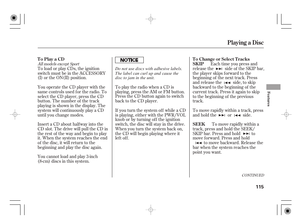 Playing a disc | HONDA 31SAA610 User Manual | Page 121 / 282