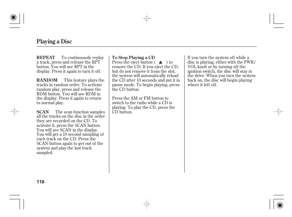 Playing a disc | HONDA 31SAA610 User Manual | Page 122 / 282