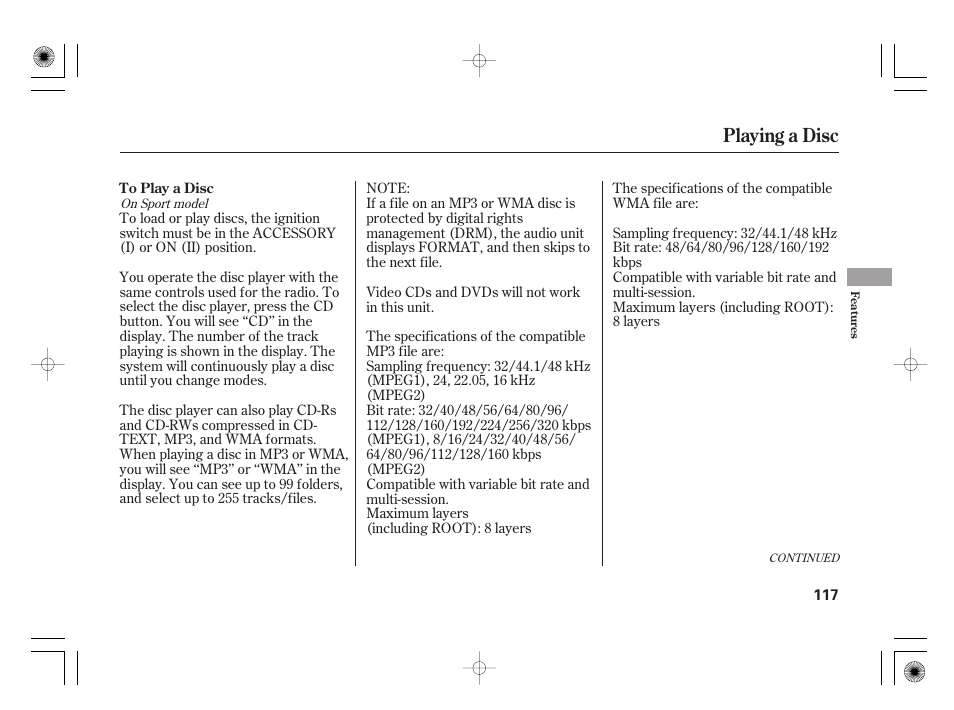 Playing a disc | HONDA 31SAA610 User Manual | Page 123 / 282