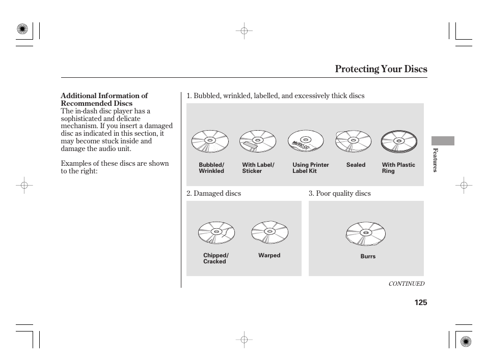 Protecting your discs | HONDA 31SAA610 User Manual | Page 131 / 282