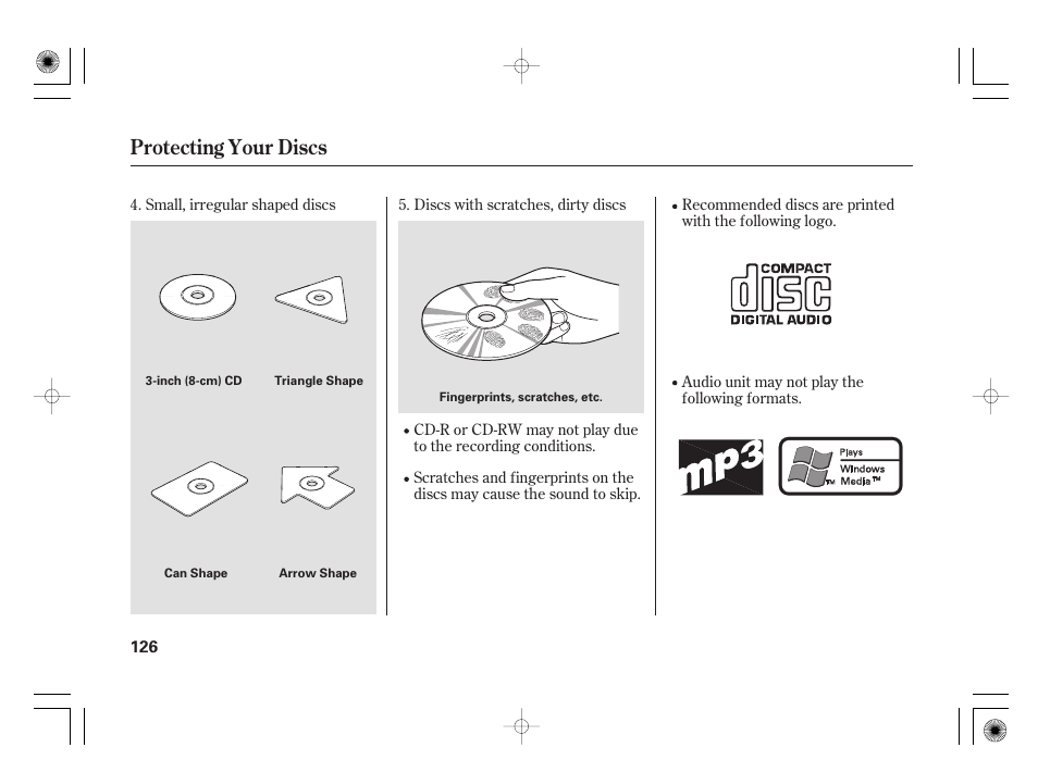 Protecting your discs | HONDA 31SAA610 User Manual | Page 132 / 282