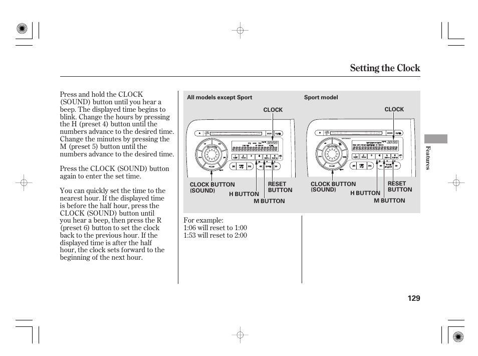 Setting the clock | HONDA 31SAA610 User Manual | Page 135 / 282