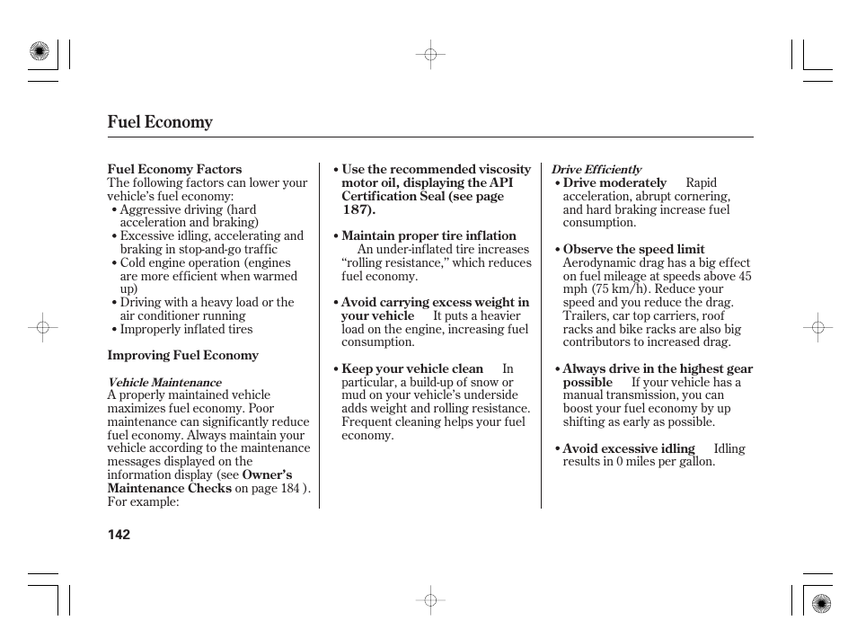 Fuel economy | HONDA 31SAA610 User Manual | Page 148 / 282