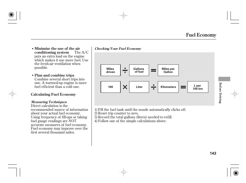 Fuel economy | HONDA 31SAA610 User Manual | Page 149 / 282