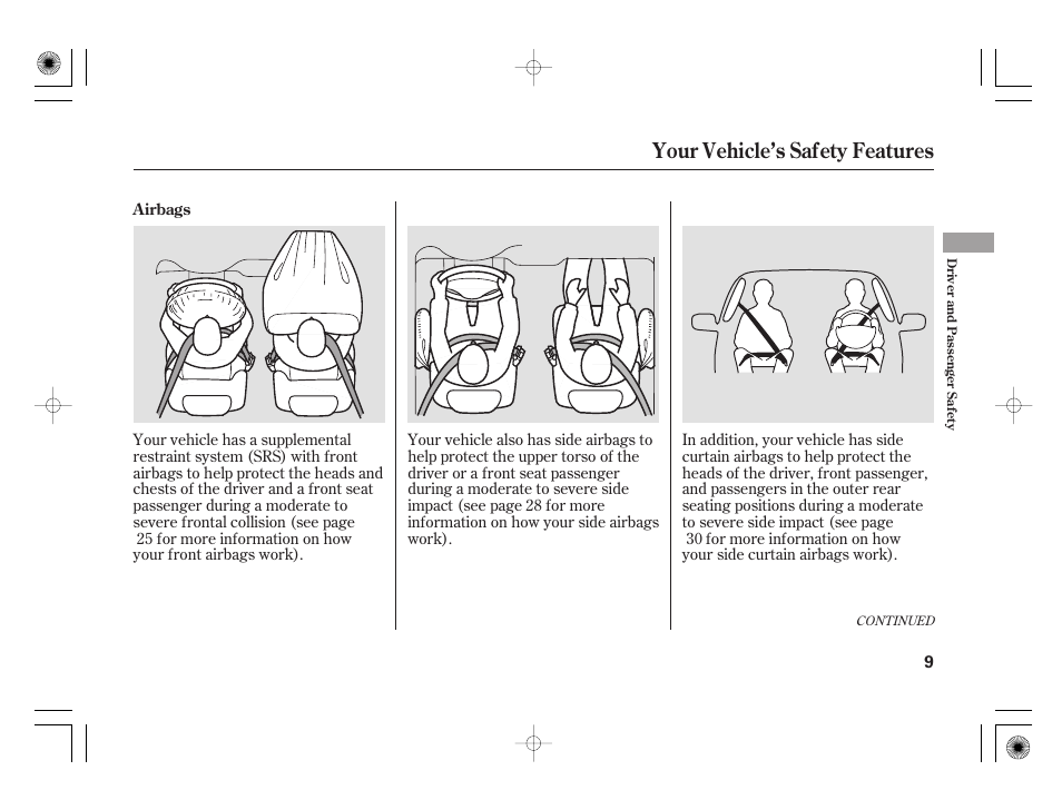 Your vehicle’s safety features | HONDA 31SAA610 User Manual | Page 15 / 282