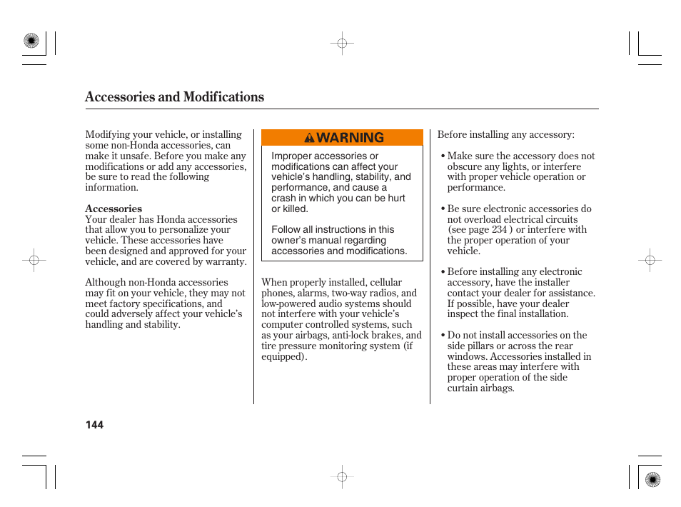 Accessories and modifications | HONDA 31SAA610 User Manual | Page 150 / 282