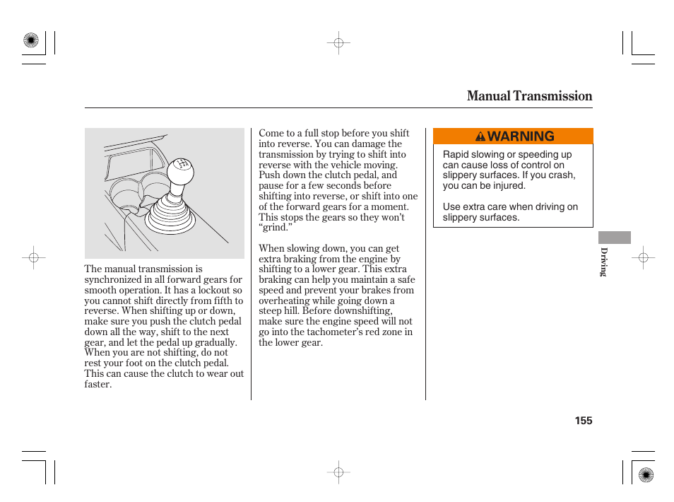 Manual transmission | HONDA 31SAA610 User Manual | Page 161 / 282