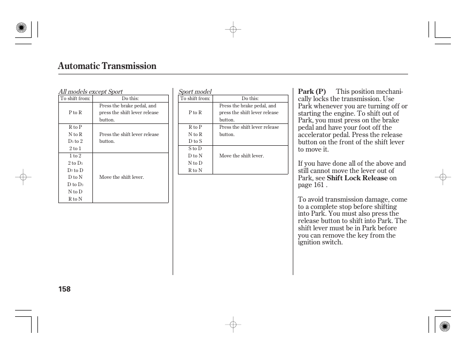 Automatic transmission | HONDA 31SAA610 User Manual | Page 164 / 282