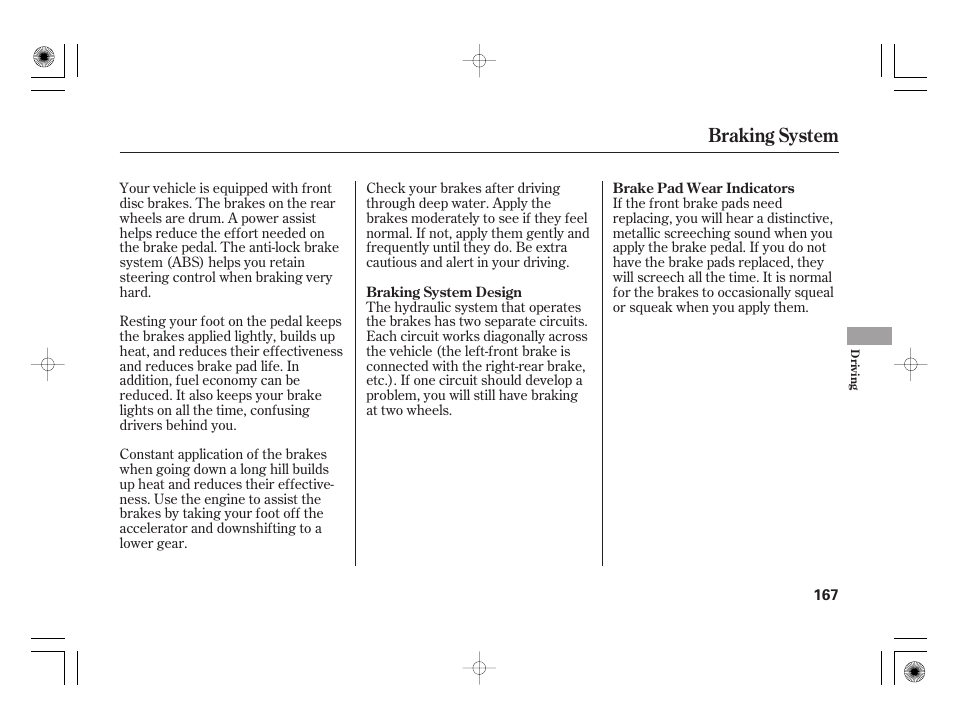 Braking system | HONDA 31SAA610 User Manual | Page 173 / 282