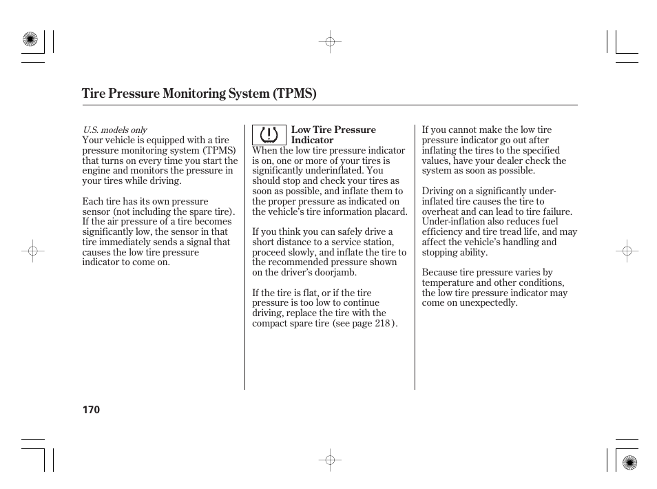 Tire pressure monitoring system (tpms) | HONDA 31SAA610 User Manual | Page 176 / 282