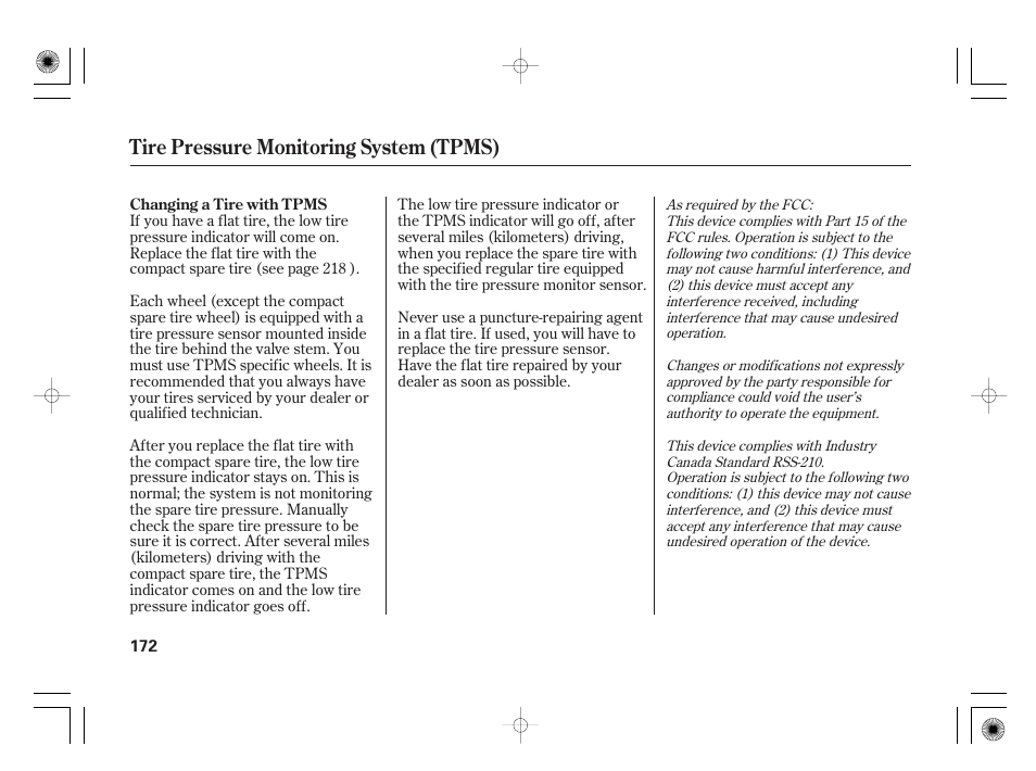 Tire pressure monitoring system (tpms) | HONDA 31SAA610 User Manual | Page 178 / 282