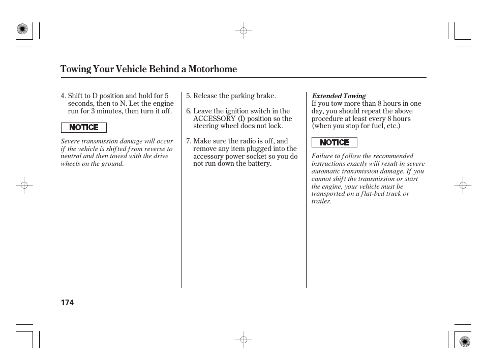 Towing your vehicle behind a motorhome | HONDA 31SAA610 User Manual | Page 180 / 282