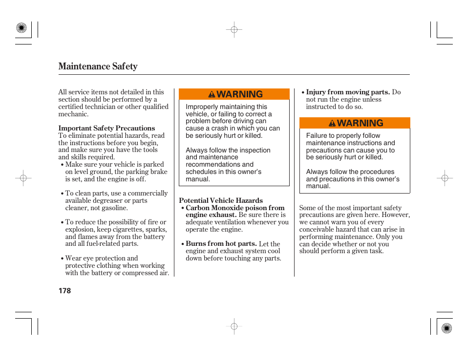 Maintenance safety | HONDA 31SAA610 User Manual | Page 184 / 282