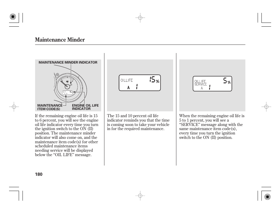 Maintenance minder | HONDA 31SAA610 User Manual | Page 186 / 282