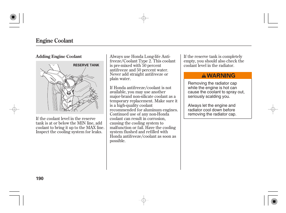 Engine coolant | HONDA 31SAA610 User Manual | Page 196 / 282