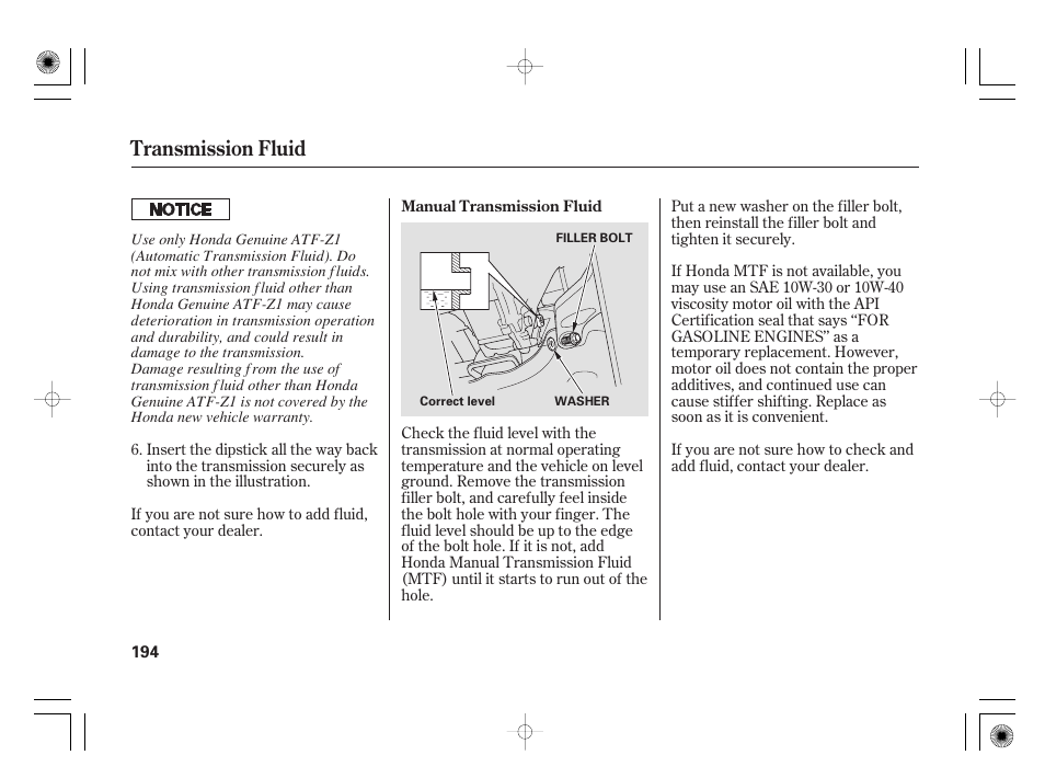 Transmission fluid | HONDA 31SAA610 User Manual | Page 200 / 282