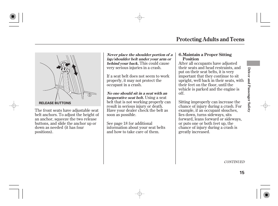 Protecting adults and teens | HONDA 31SAA610 User Manual | Page 21 / 282