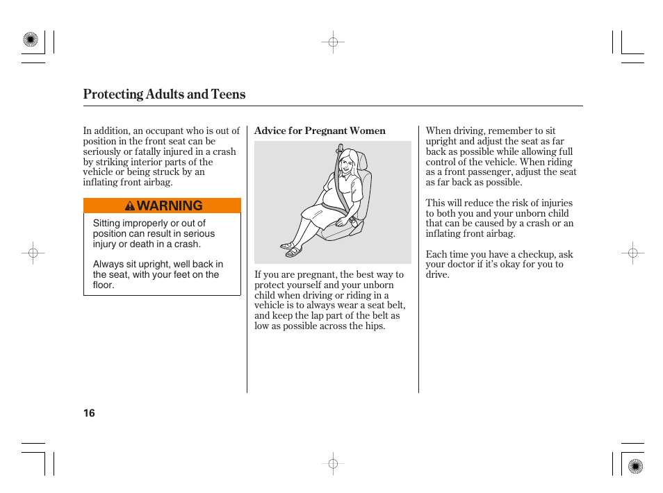Protecting adults and teens | HONDA 31SAA610 User Manual | Page 22 / 282