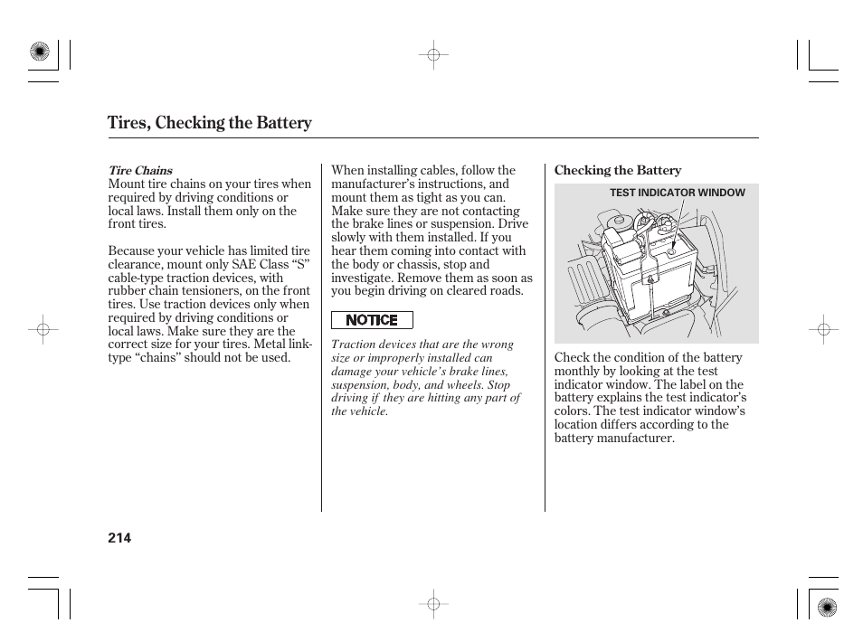 Tires, checking the battery | HONDA 31SAA610 User Manual | Page 220 / 282