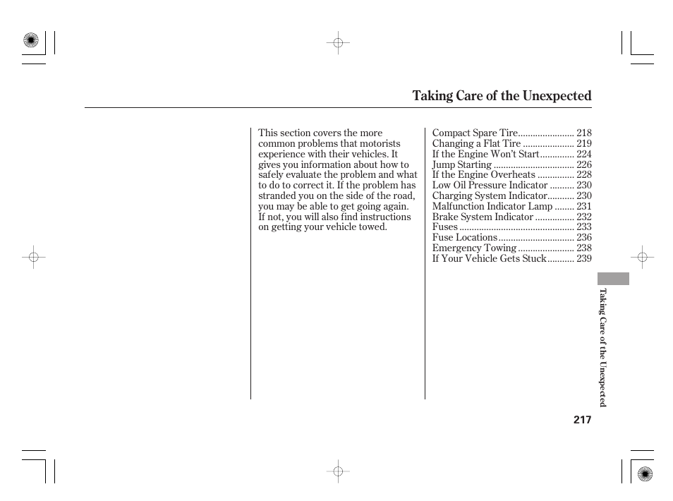 Taking care of the unexpected | HONDA 31SAA610 User Manual | Page 223 / 282