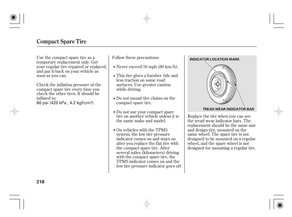 Compact spare tire | HONDA 31SAA610 User Manual | Page 224 / 282