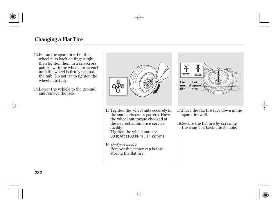 Changing a flat tire | HONDA 31SAA610 User Manual | Page 228 / 282