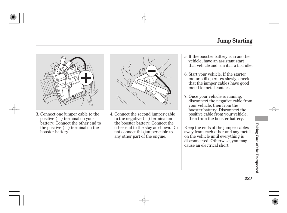 Jump starting | HONDA 31SAA610 User Manual | Page 233 / 282