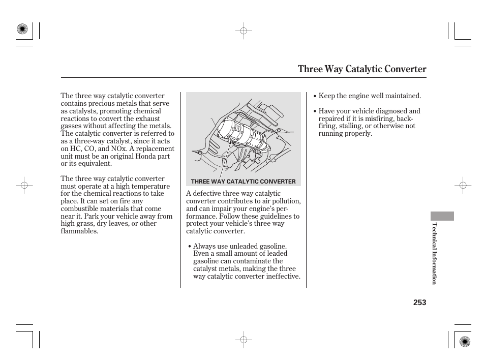 Three way catalytic converter | HONDA 31SAA610 User Manual | Page 259 / 282