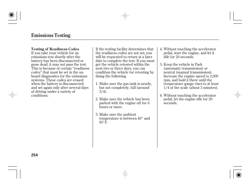 Emissions testing | HONDA 31SAA610 User Manual | Page 260 / 282