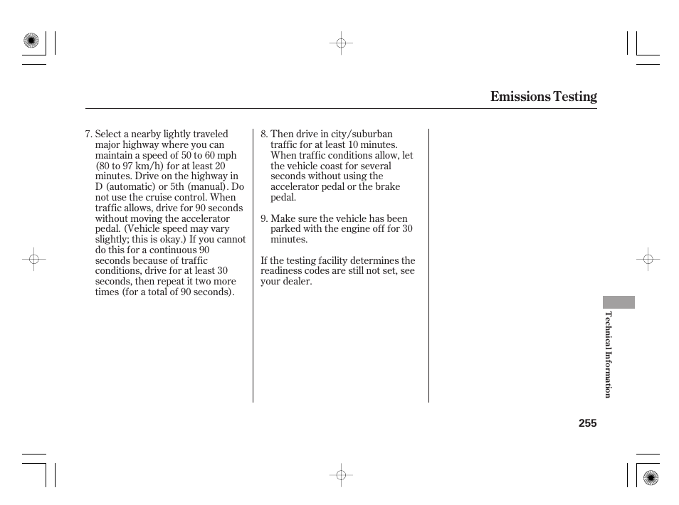 Emissions testing | HONDA 31SAA610 User Manual | Page 261 / 282