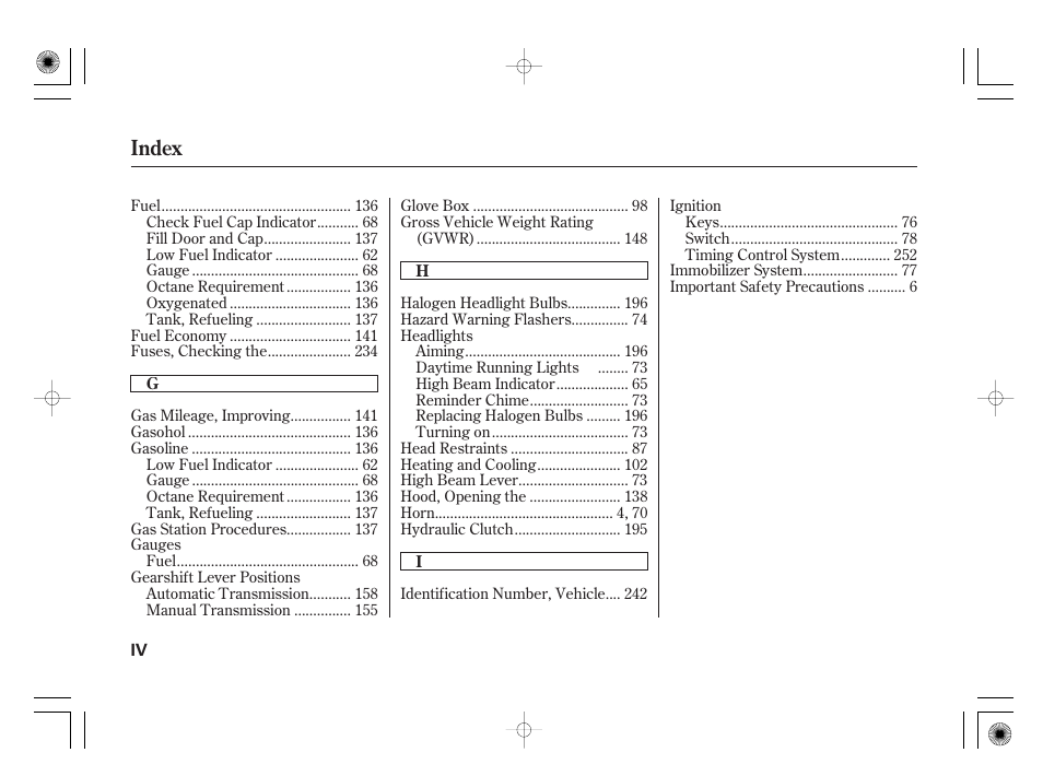 Index | HONDA 31SAA610 User Manual | Page 272 / 282