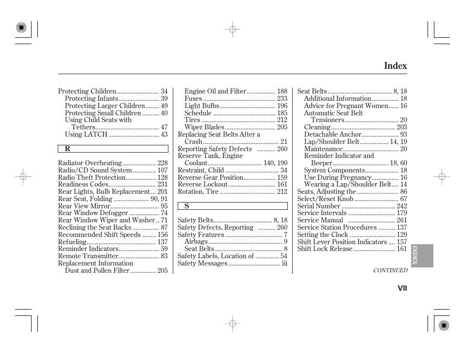 Index | HONDA 31SAA610 User Manual | Page 275 / 282